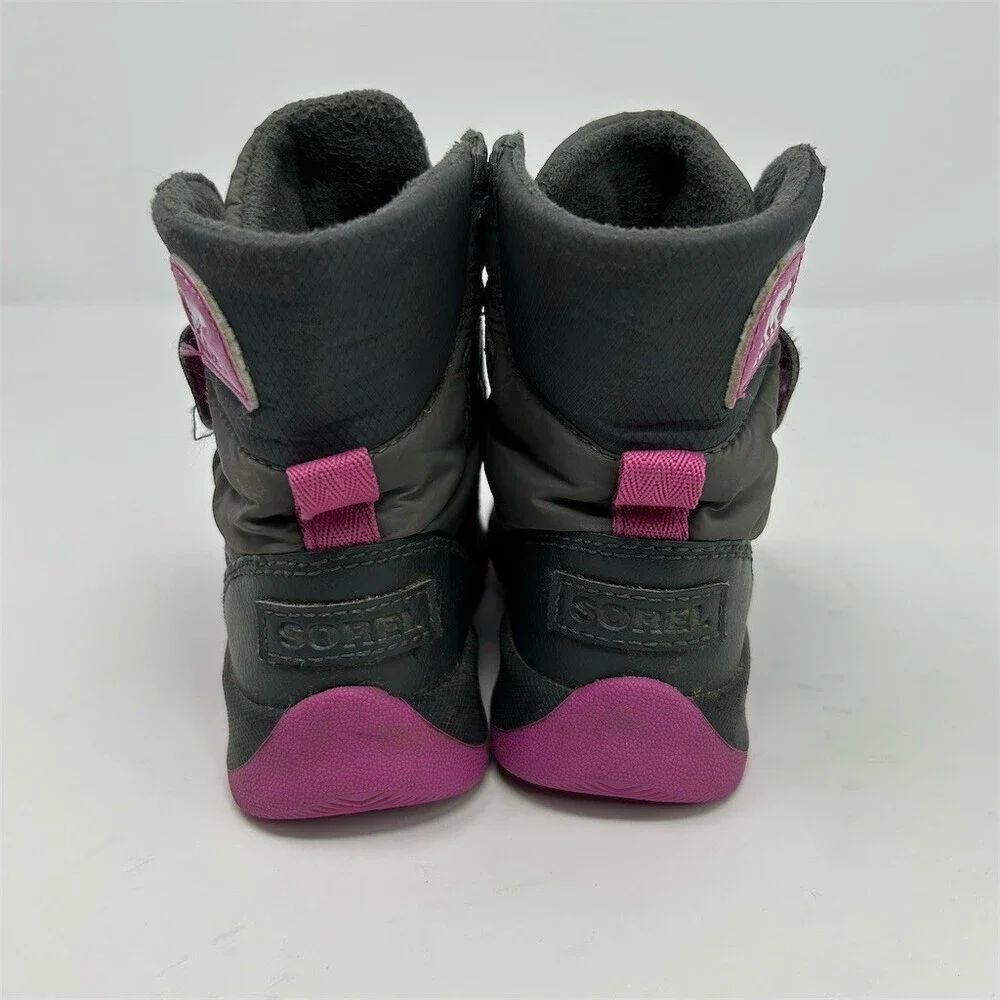 Sorel Kids Whitney II Strap Winter Snow Boots Gray Charcoal Purple Size 8